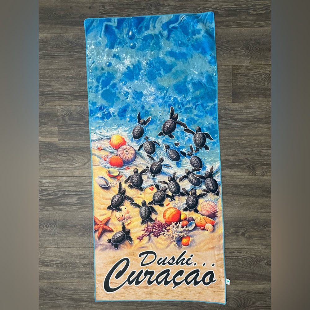 souvenir beach towel featuring a graphic map of Curaçao vacation honeymoon